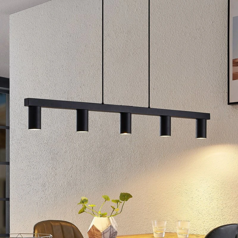 Lindby Baliko Hanglamp - Zwart - 116 cm - 5-Lamps