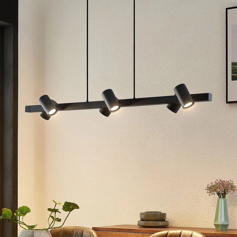 Lindby Savoli Hanglamp - Zwart - 116 cm - 6 Spots