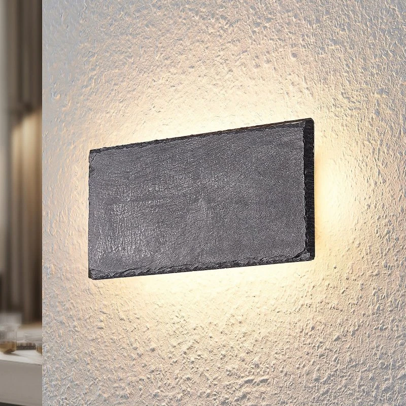 Lindby Peetu LED Wandlamp - Leisteen & Aluminium - Dimbaar