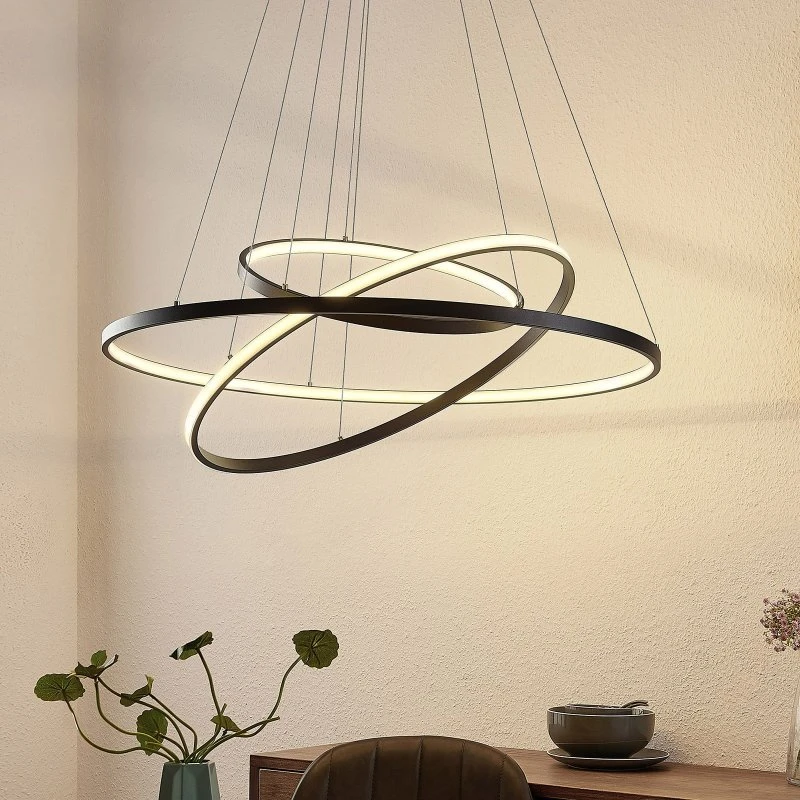 Lucande Ezana LED hanglamp - Matzwart - Ø 80 cm