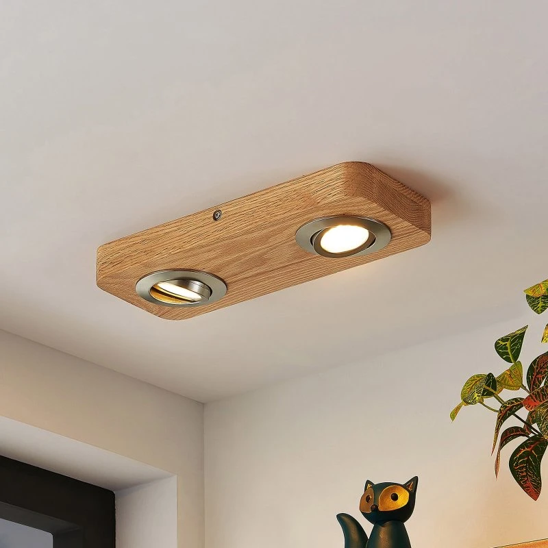Lindby Mikari LED Plafondlamp - 30 cm - Eikenhout