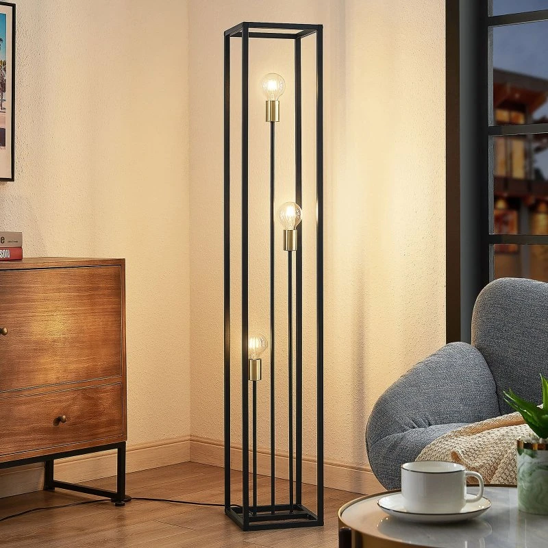Lindby Tiliane Vloerlamp - Zwart Metaal - 153cm - 3x E27