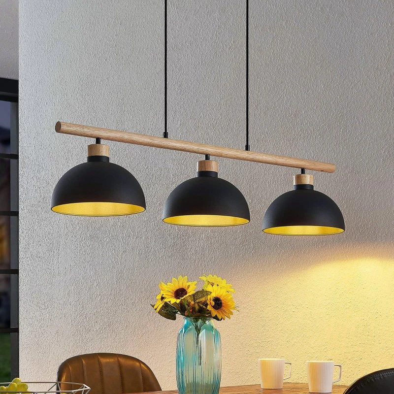 Lindby Tirzana Hanglamp - 3-lamps - Zwart & Licht Hout