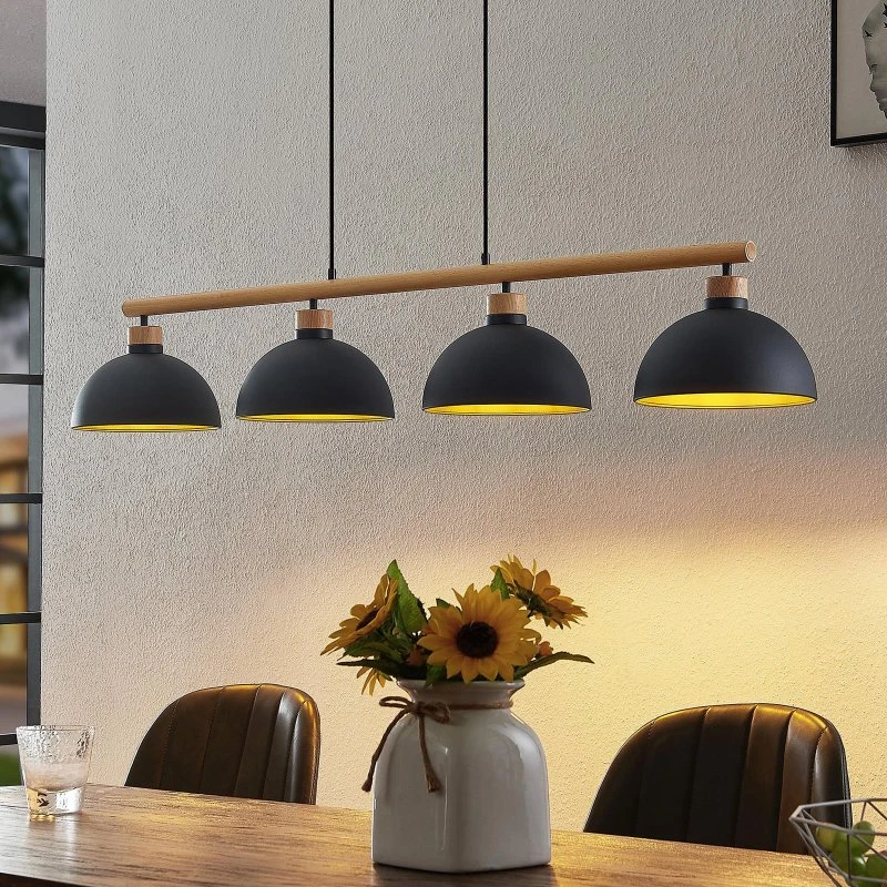 Lindby Tirzana Hanglamp - 4-lamps - Zwart/Hout