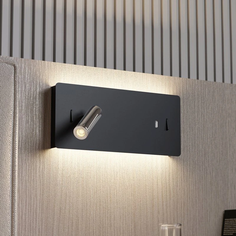 Lucande Kimo LED Wandlamp - Zwart - 32 cm - Met USB-poort
