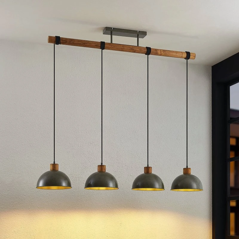 Lindby Durbis Hanglamp - 116 cm - 4-lampig - Grijs & Hout