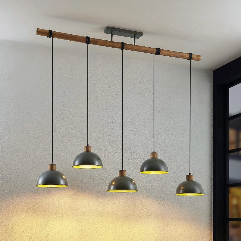 Lindby Durbis Hanglamp - Hout & IJzer - 149 cm - 5-lampen