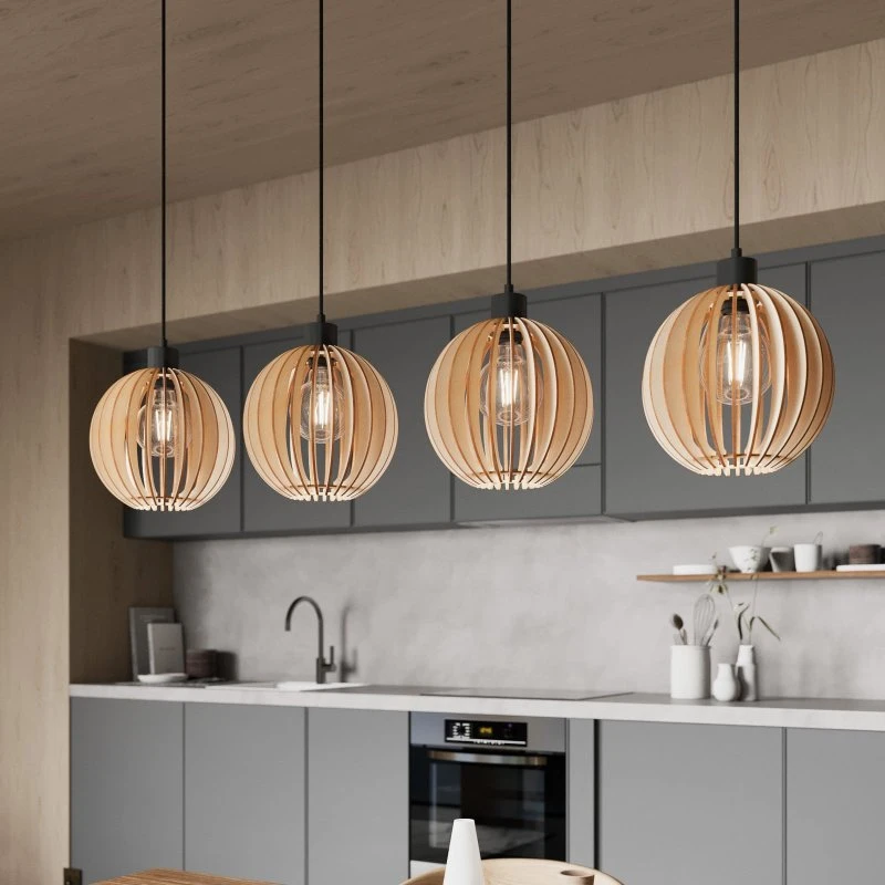 Envostar Clay hanglamp - Berkenmultiplex & Zwart Metaal - 4-lamps