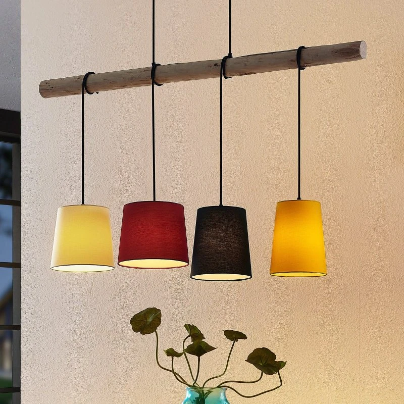 Lindby Hinai Hanglamp - Scandinavisch - Hout & Textiel - 116 cm
