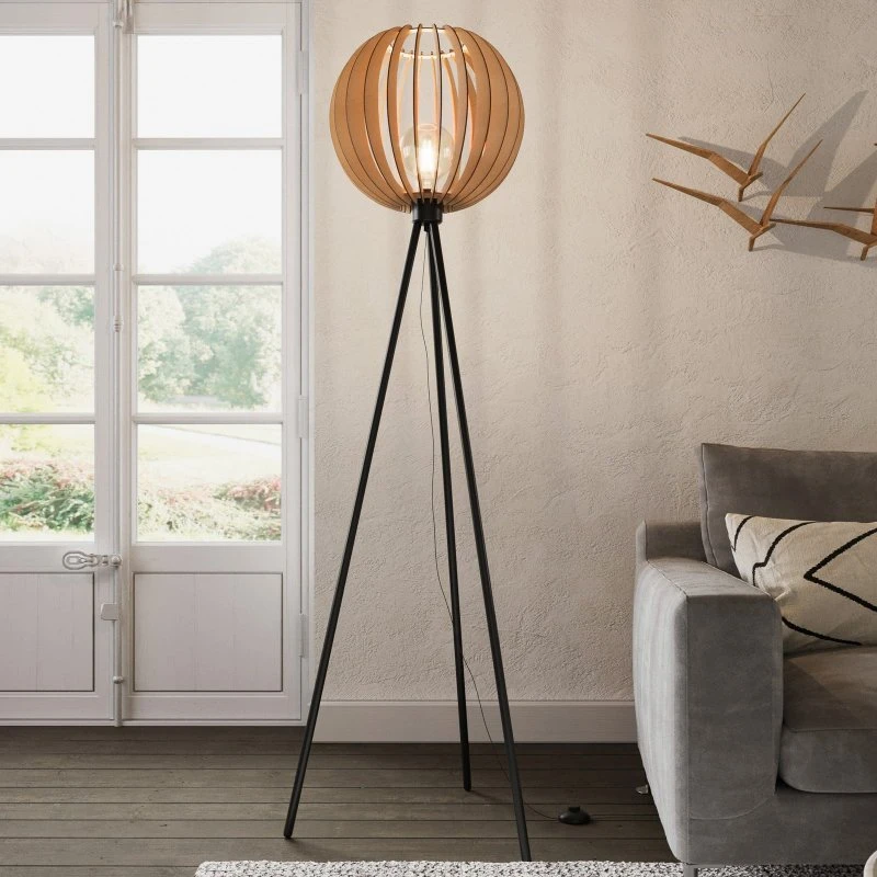 Envostar Clay Vloerlamp - Zwart Metaal & Berkenmultiplex