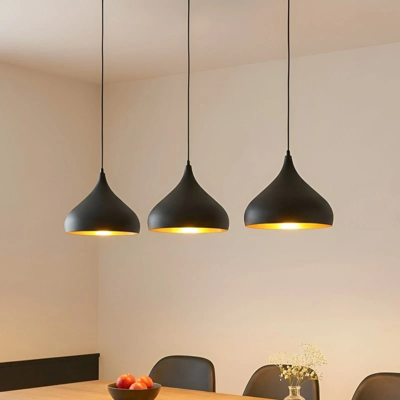 Lindby Elamira Hanglamp - Zwart/Goud - 133cm - 3-lamps