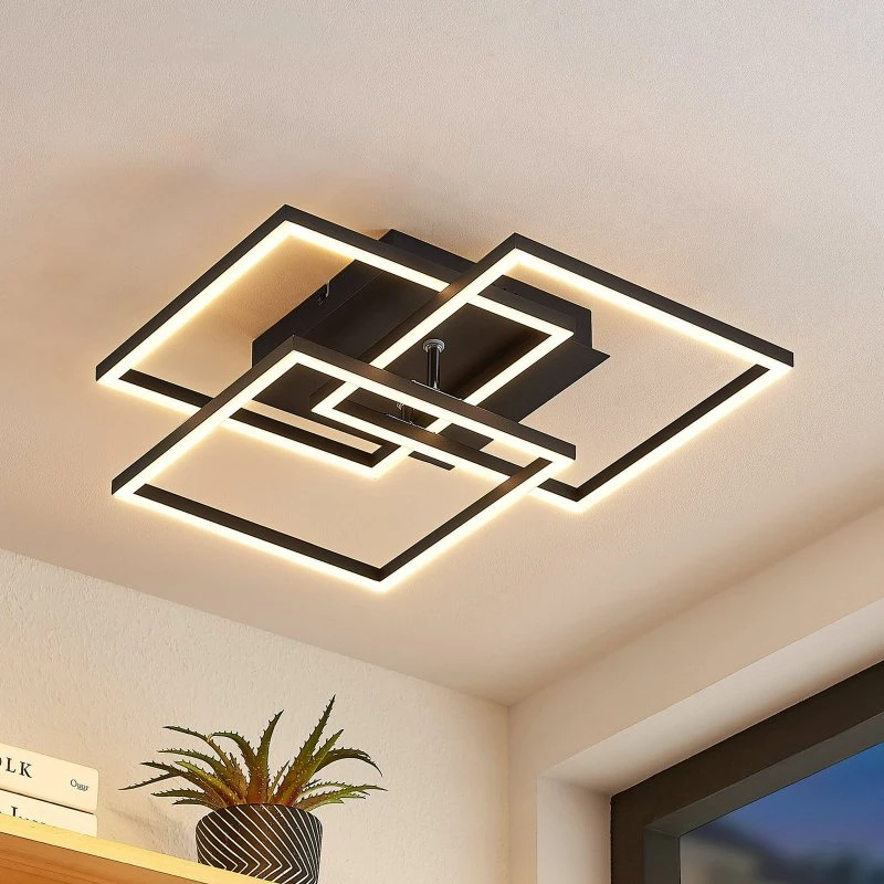 Lindby Qiana LED Plafondlamp - Zwart - 42cm - Dimbaar & CCT