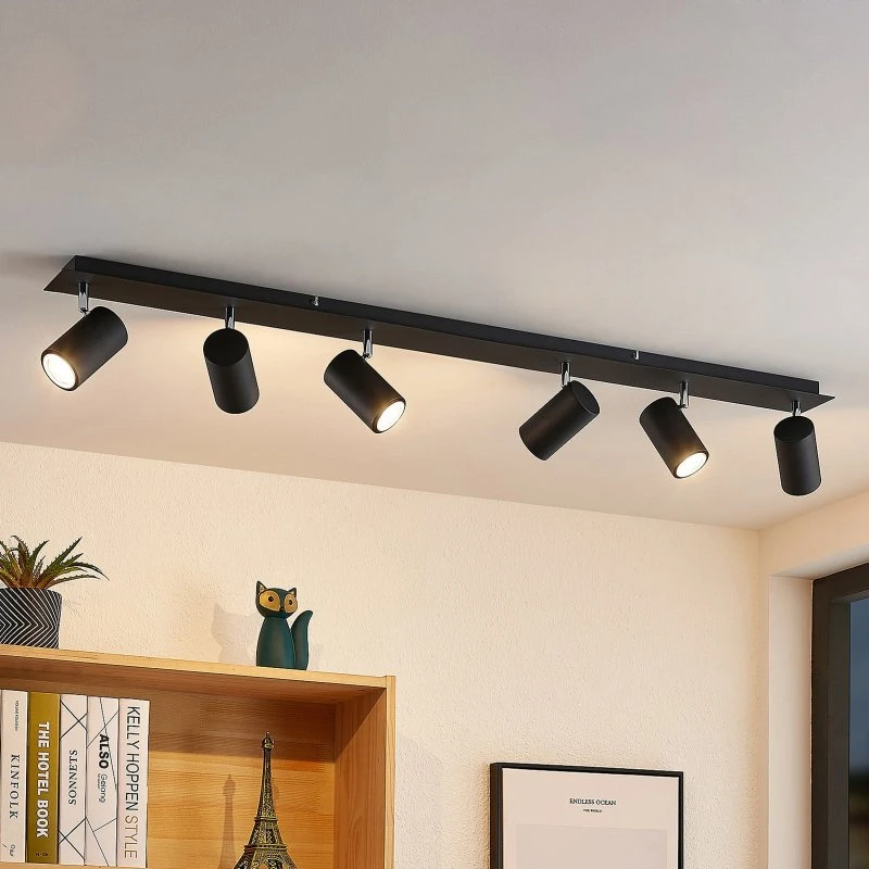 Lindby Joffrey Plafondspot, 116 cm, Zwart, 6x GU10