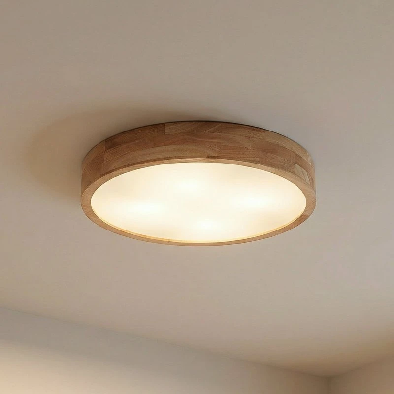Lindby Tanju Plafondlamp - Eikenhout - Ø 50 cm - 4-lampig
