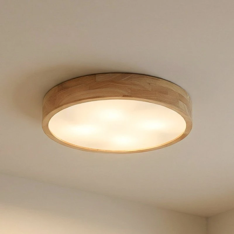 Lindby Tanju Plafondlamp - Ø 60 cm - Eikenhout - Landelijk