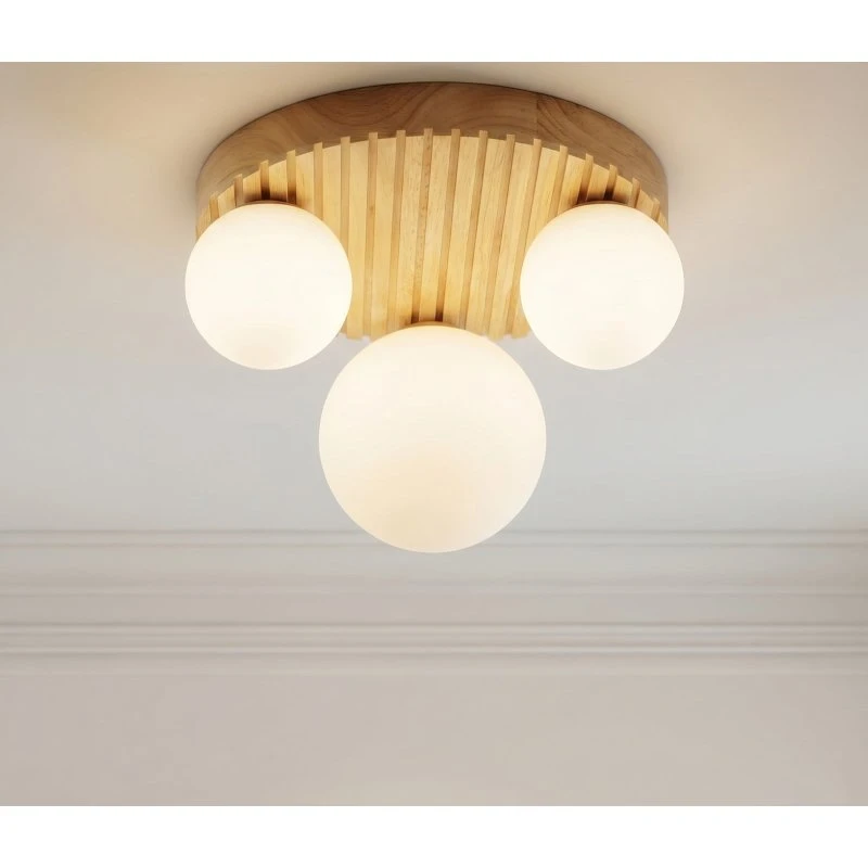 Lindby Mori Plafondlamp - Hout & Glas - Ø 34 cm - 3x G9