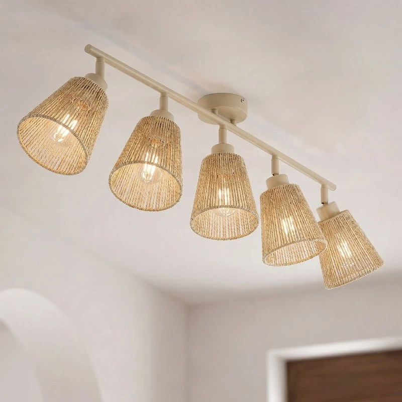 Lindby Anuva Plafondspot, 86 cm, 5-lampen, Beige