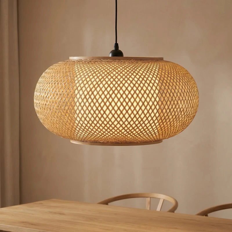 Lindby Hanglamp Romaine - Bamboe & Zwart - Ø 50 cm