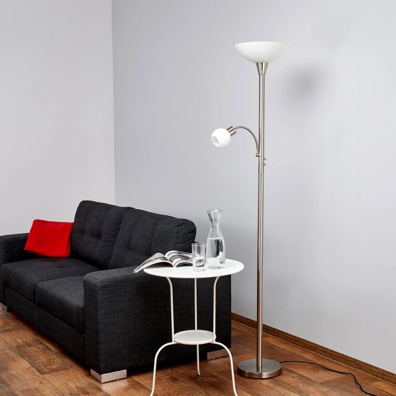 Lindby Elaina Vloerlamp - Nikkel/Wit - 180 cm - Met Leeslampje