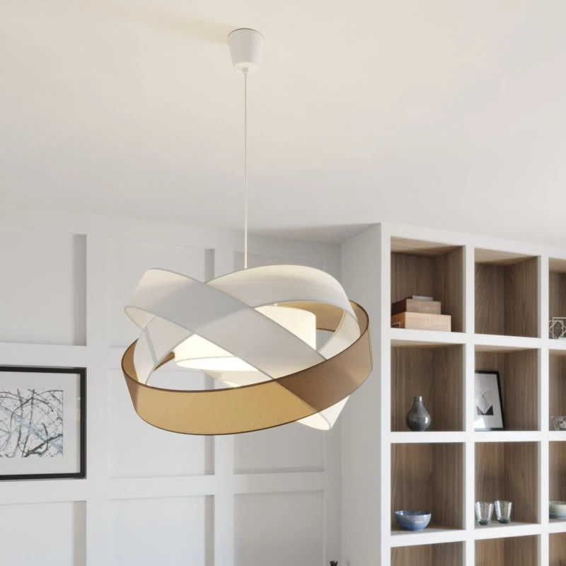 Lindby Hanglamp Simaria, Bruin/Grijs/Wit, Ø 60 cm