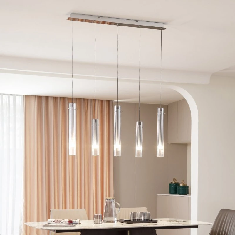 Lucande Korvitha LED Hanglamp - 5 Glazen Kappen - Grijs/Zilver