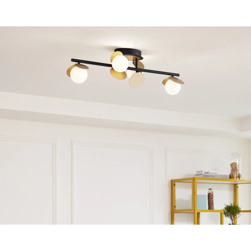 Lucande Pallo LED Plafondlamp - Zwart/Goud - 4-Lamps