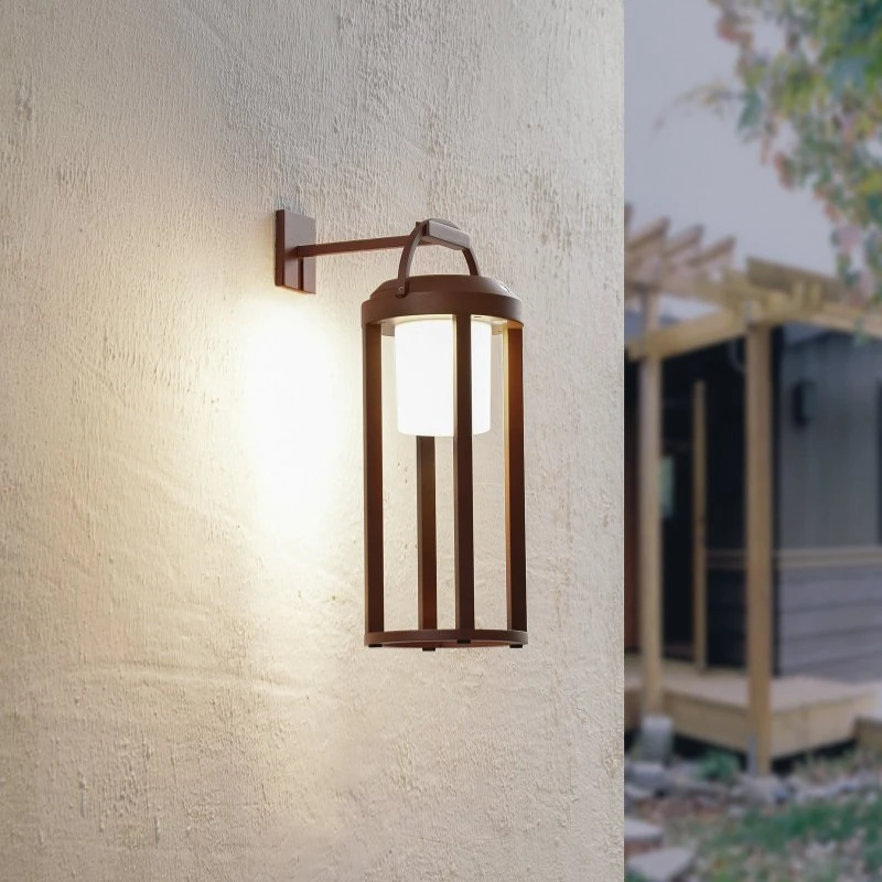 Lucande Tilena 2-in-1 LED Zonne-wandlamp - Rond - Aluminium - Roest
