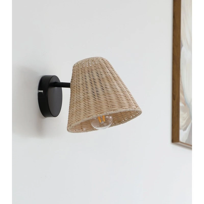 Lindby Wandlamp Zyralia - Hout & Rotan - 19,5 cm