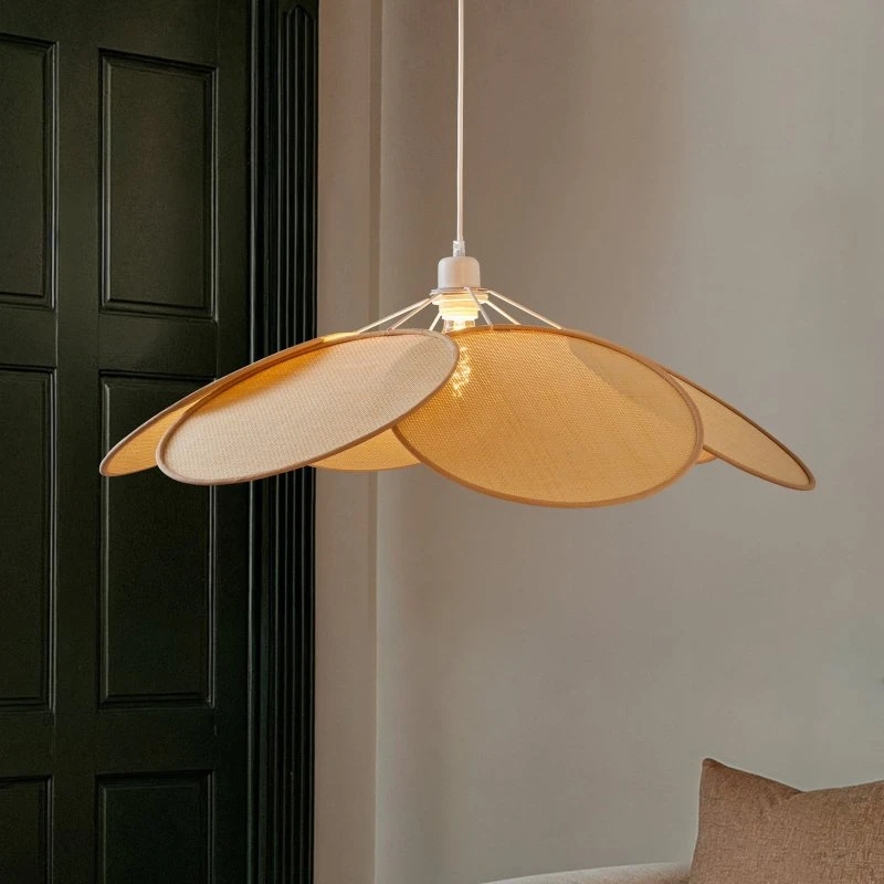 Lindby Astraia Hanglamp, Rotan, Crème/Wit, Ø 80 cm