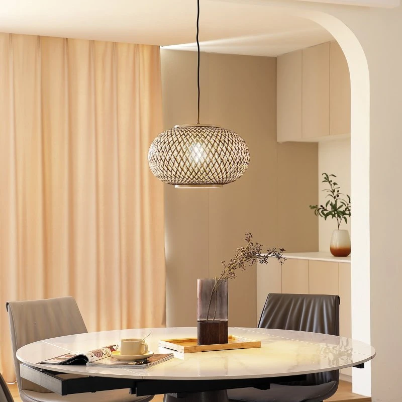 Lindby Hanglamp Nerys - Bamboe & Zwart - Ø 38 cm