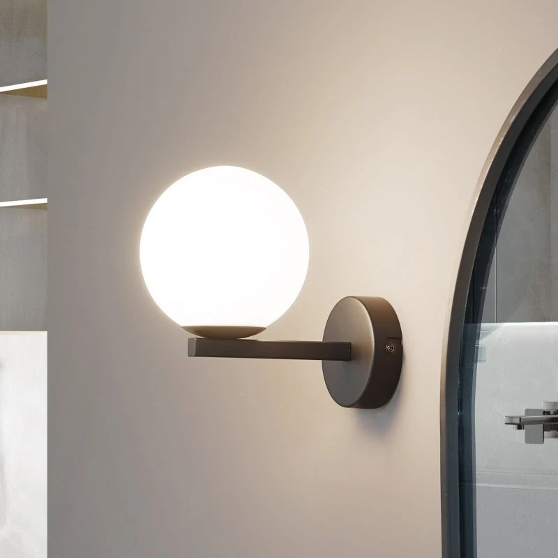 Lucande Bidolo Wandlamp Zwart - IP44 - Glas - Ø 12 cm