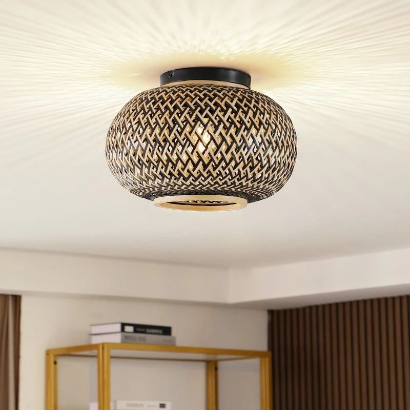 Lindby Nerys Plafondlamp - Bamboe & Zwart - Ø 38 cm