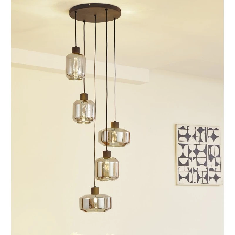 Lindby Hildur Hanglamp - Rookgrijs Glas - 5-lampen Cluster