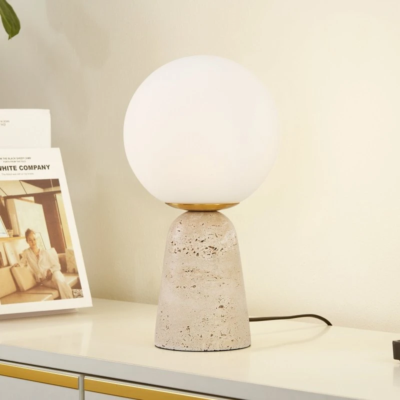 Lindby Tafellamp Kirstan - Beige/Wit - Glas & Steen - 33 cm