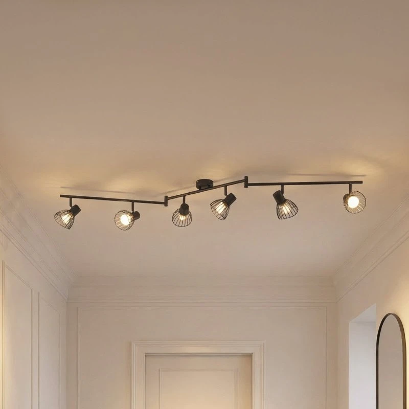 Lindby Piena Plafondlamp - Zwart - 150cm - 6-Licht Design