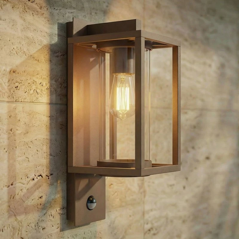 Lucande Ferda Buitenwandlamp met Bewegingssensor, Bruin, Aluminium