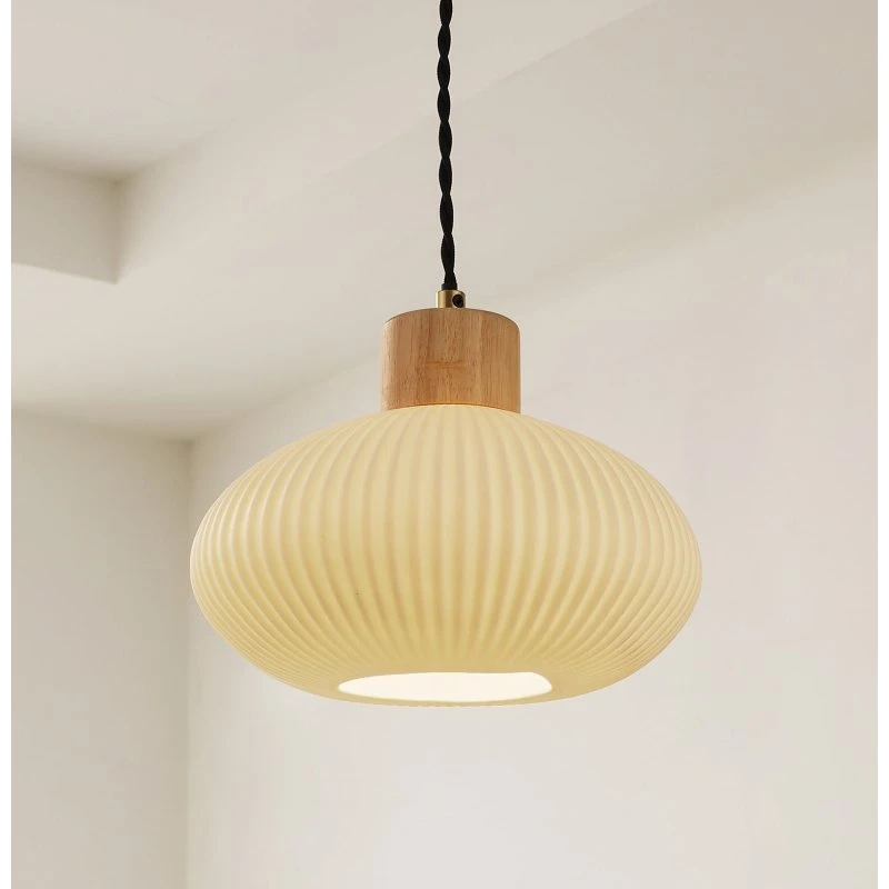 Lindby Hanglamp Paulie - Wit Keramiek & Hout - Ø 23 cm
