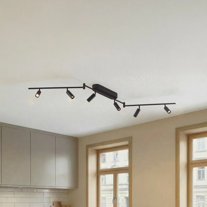 Lindby LED plafondlamp Eldrin, 6 zwenkbare spots, zwart