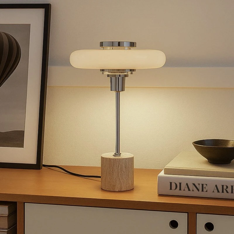 Lindby Branford Tafellamp - Beige - Metaal & Travertijn - 46 cm