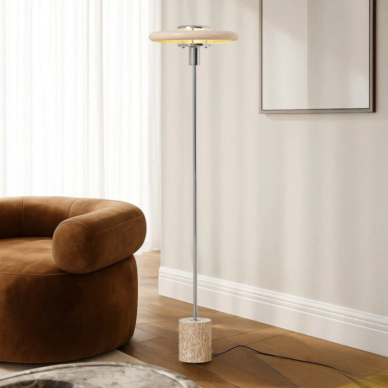 Lindby Branford Vloerlamp - Beige - Metaal & Travertijn