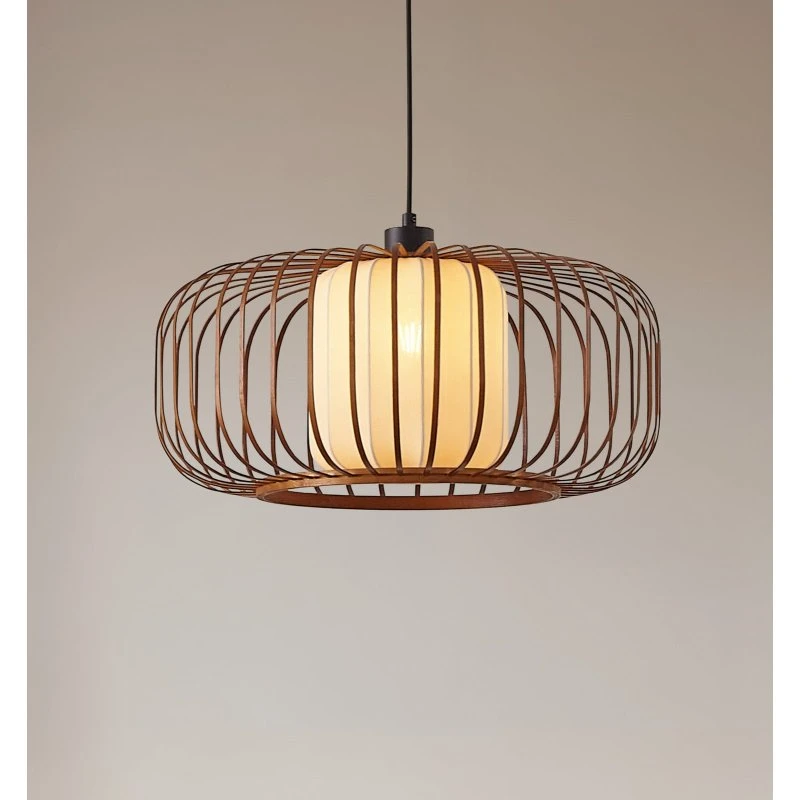 Lindby Hanglamp Davella - Bamboe & Textiel - Ø 50 cm - Donker Hout