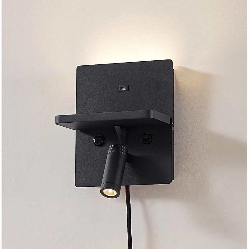 Lindby Auden LED wandlamp - Zwart - Met oplaadstation