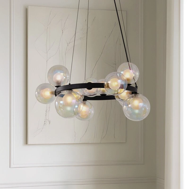 Lucande Marvi hanglamp, Ø 68 cm, zwart, glas, 12-lampen