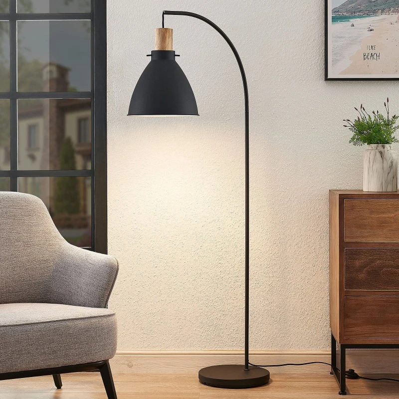 Lindby Vloerlamp Trebale - Zwart & Hout - 154 cm