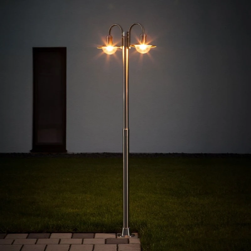 Lindby Damion Lantaarnpaal, 200 cm, 2-lamps, E27, RVS, IP44