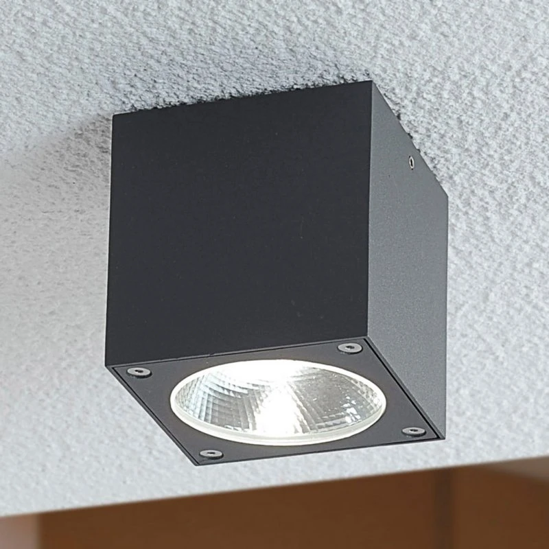 Lucande Lukas LED Buitenplafondlamp - Dobbelsteenvorm - Grafiet