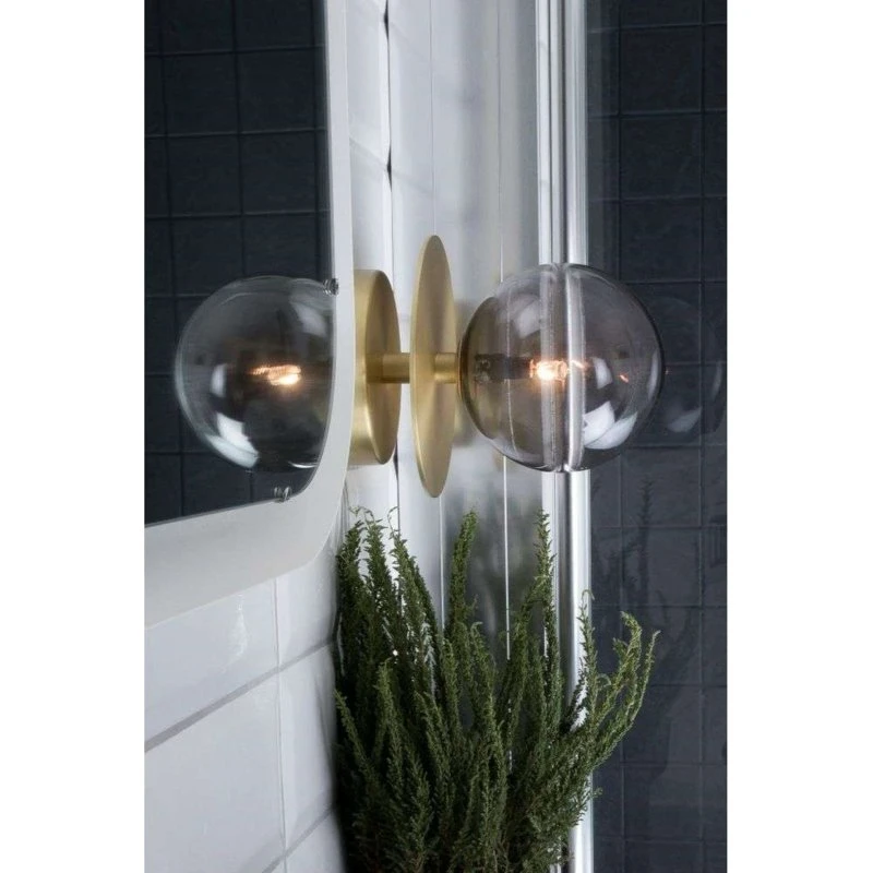 Globen Lighting Art Deco Wand-/Plafondlamp IP44 - Messing & Rookglas
