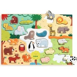 Djeco Houten Dierenpuzzel 22 Stukjes - Speelgoed voor 2-4 Jaar