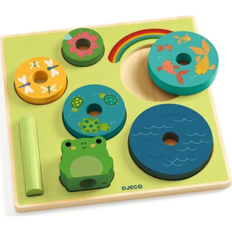 Djeco Puzzel & Stack Rainbow - Houten Stapel- en Puzzelspel