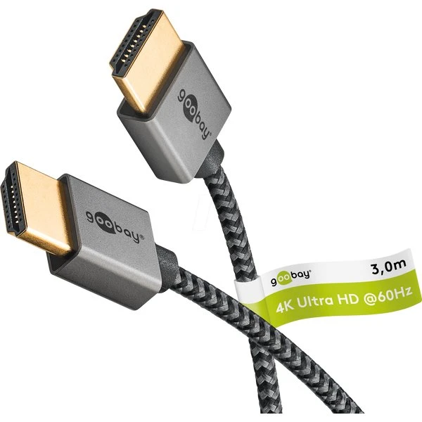 Goobay Plus Slimline HDMI-kabel 3 m, zwart/zilver, 4K @ 60Hz